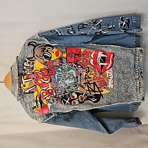 Distressed Denim Graffiti Jacket